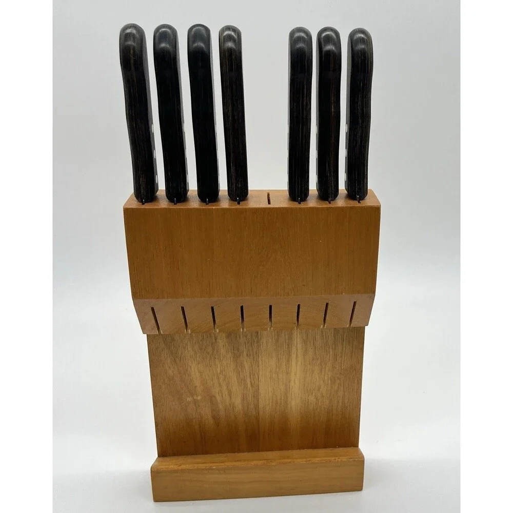 Set (7) TRAMONTINA Porterhouse SERRATED STEAK KNIVES w/ WOODEN WALL Hang/Drawer